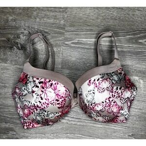 Victoria's Secret Push Up Pigeonnant Bra Tan Pink Black Butterfly 34D
